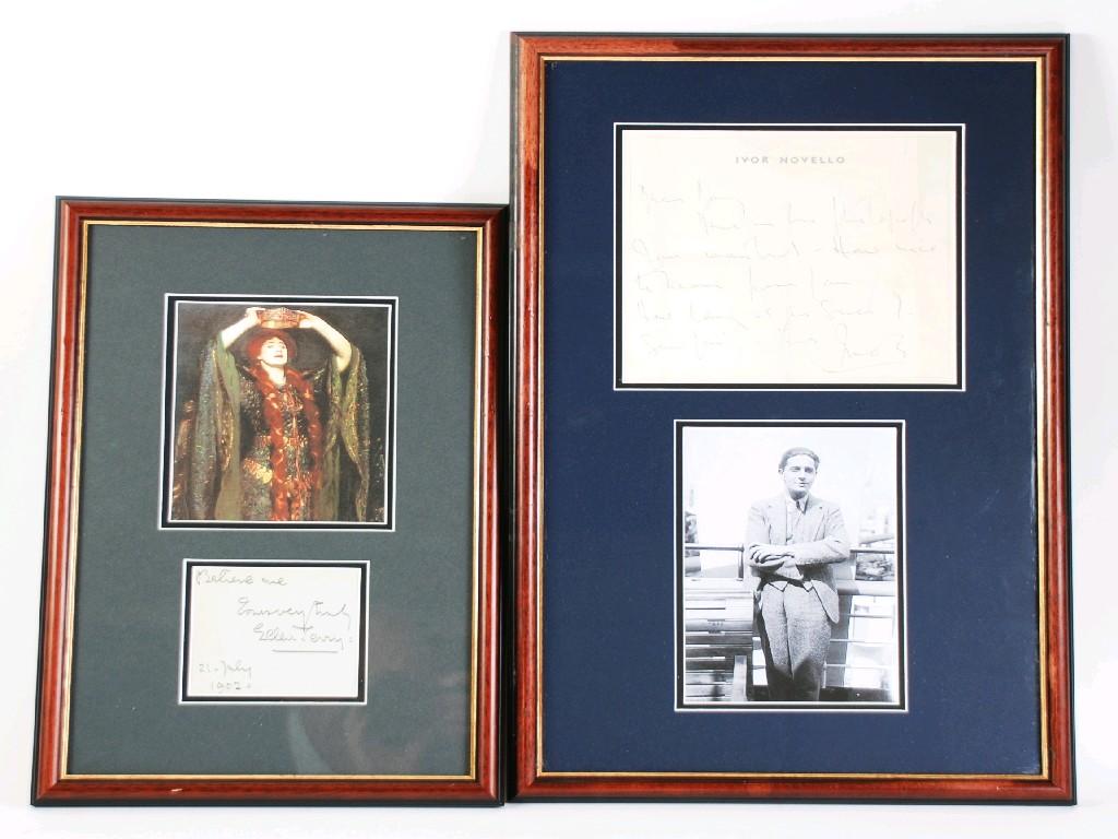 Appraisal: ELLEN TERRY SIGNED NOTE LET DATED July framed together with