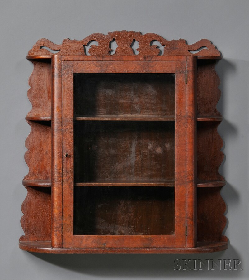 Appraisal: Walnut and Mahogany Veneer Wall Cupboard America mid- th century