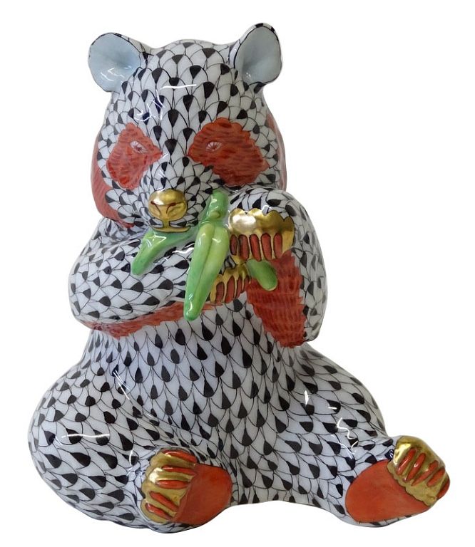 Appraisal: Herend Porcelain Black Fishnet Panda Bear Figurine Herend Porcelain Black