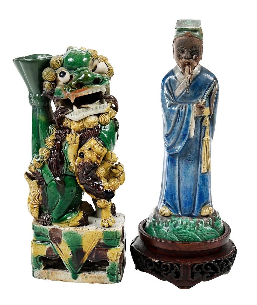 Appraisal: Two Doucai Glazed Figures Qing or possibly Ming dynasty scholar