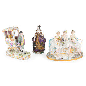 Appraisal: Six Continental Porcelain Figures with Polychrome Enamel Decoration French and