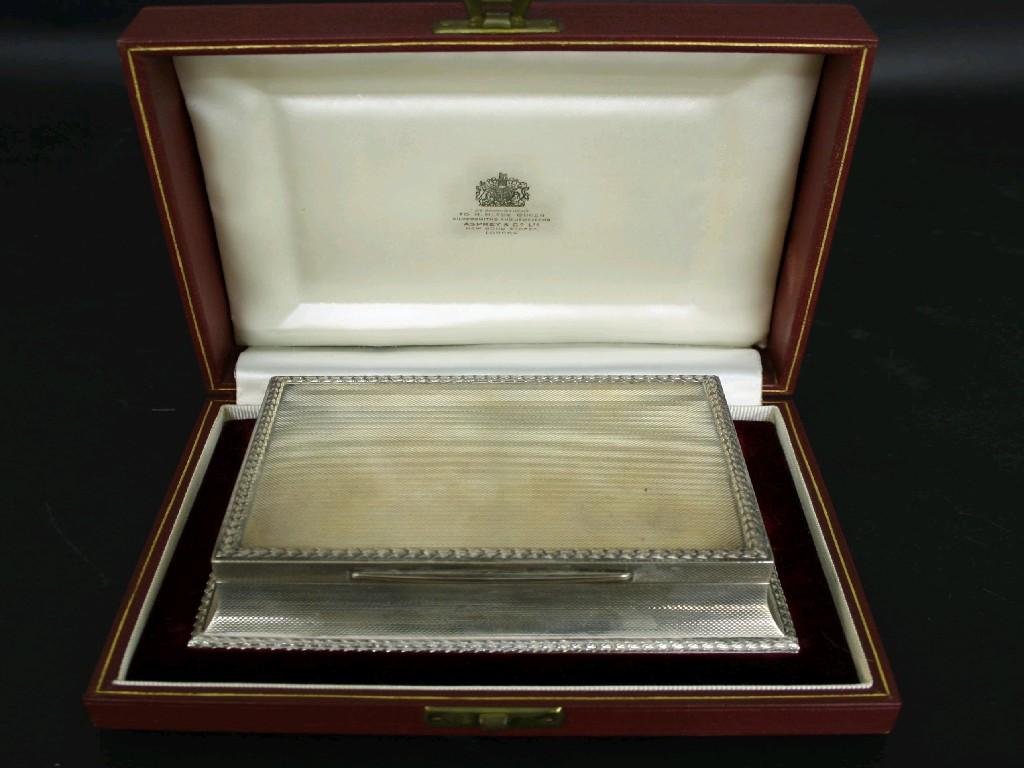 Appraisal: Good Asprey of London cased silver casket engine turned with