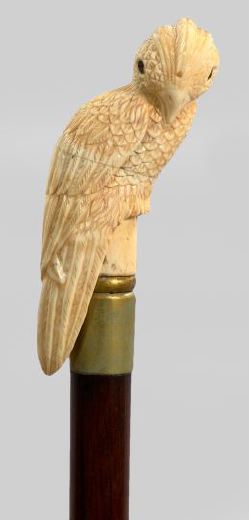 Appraisal: Brass-Mounted Carved Ivory and Turned Mahogany Walking Stick first quarter