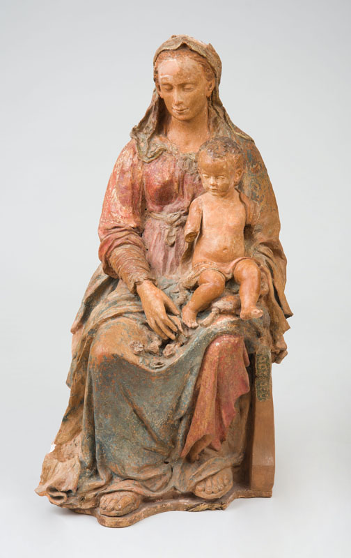 Appraisal: ATTRIBUTED TO ANDREA SANSOVINO - MADONNA AND CHILD Polychrome terracotta