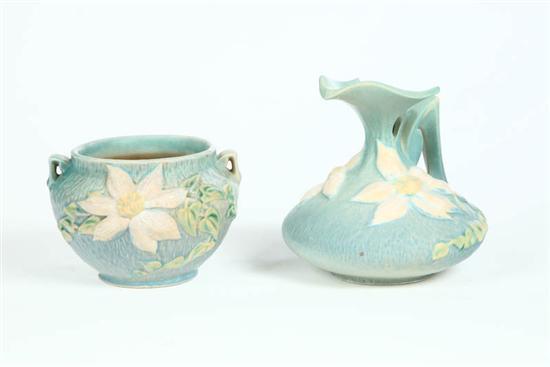 Appraisal: TWO ROSEVILLE VASES Both blue and in the Clematis pattern