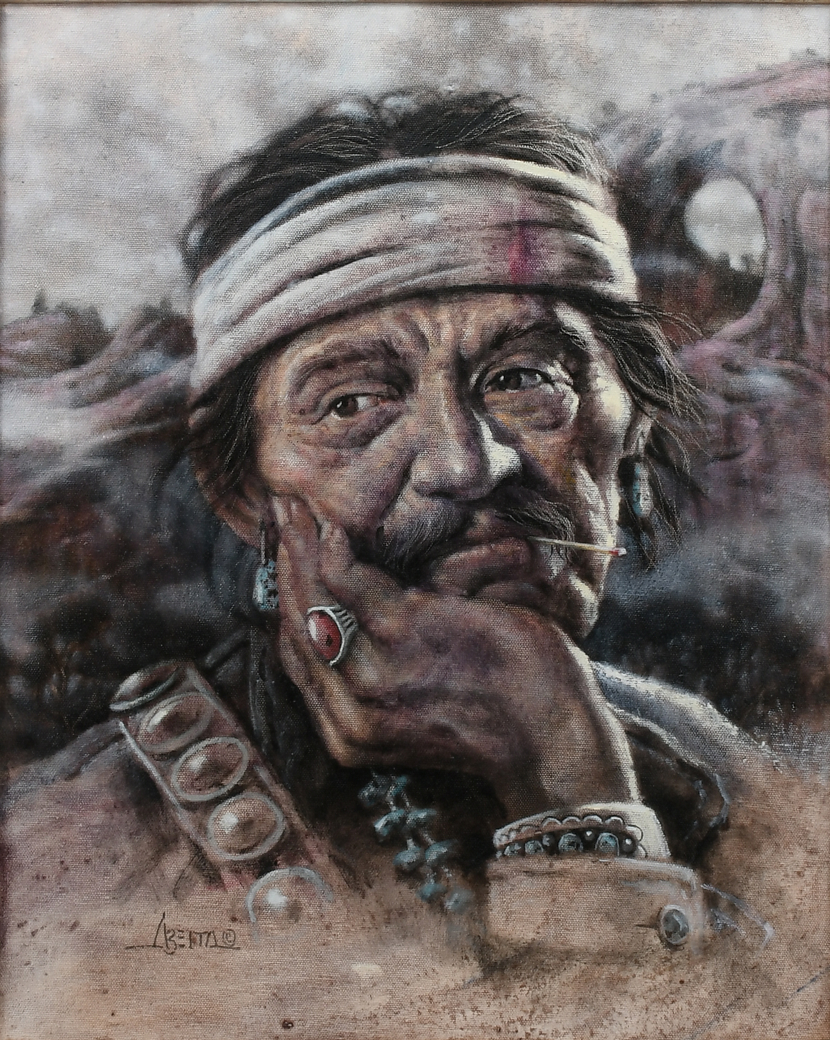 Appraisal: ABEITA Jim American b Realistic Portrait Painting of a Native