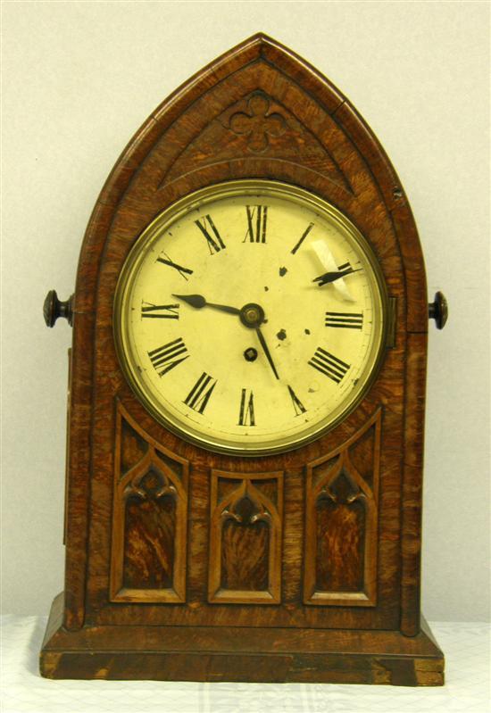 Appraisal: Mid th century oak Gothic arched lancet bracket clock with