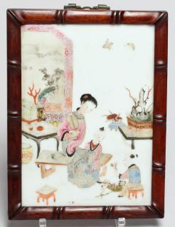 Appraisal: Antique Chinese Painted Porcelain Plaque Depicting a lovely young woman