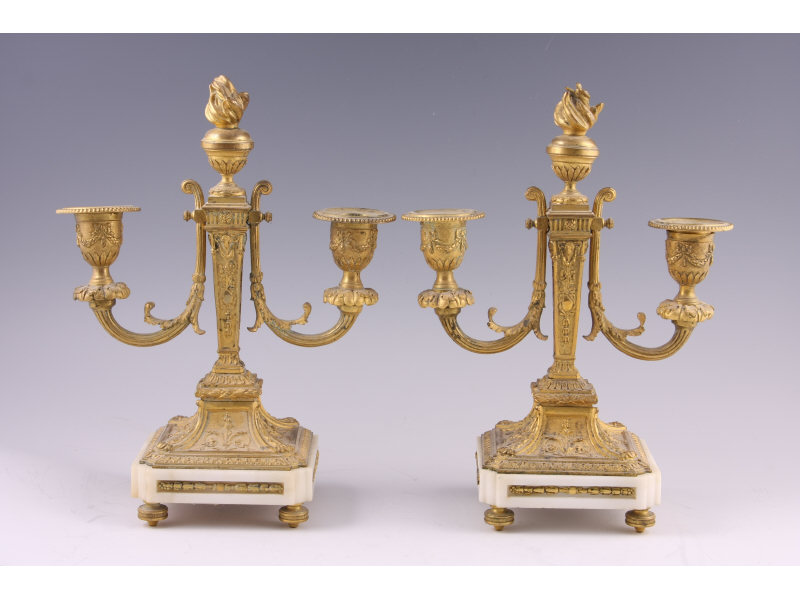 Appraisal: Pair of Neoclassical Style Gilt Metal Candelabra finely cast gilt