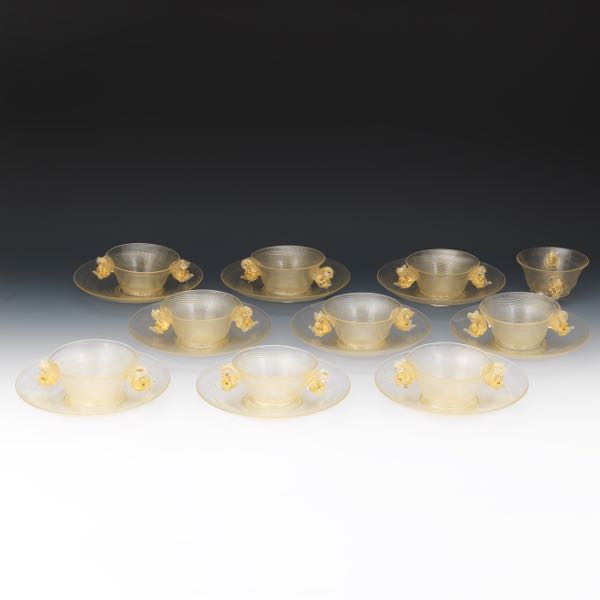 Appraisal: SALVIATI AMBER GLASS AND GOLD FLECKS DOLPHIN TEN BOWLS WITH