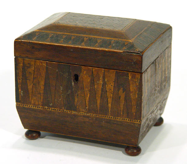 Appraisal: Rectangular early th Century Tunbridge ware tea caddy with hinged