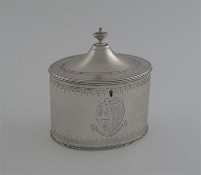 Appraisal: By Hester Bateman A George III bright-engraved oval tea caddy