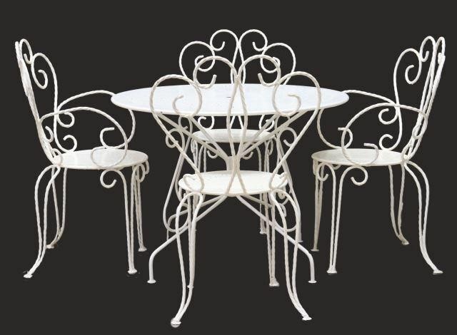 Appraisal: lot of White painted iron patio set late th c