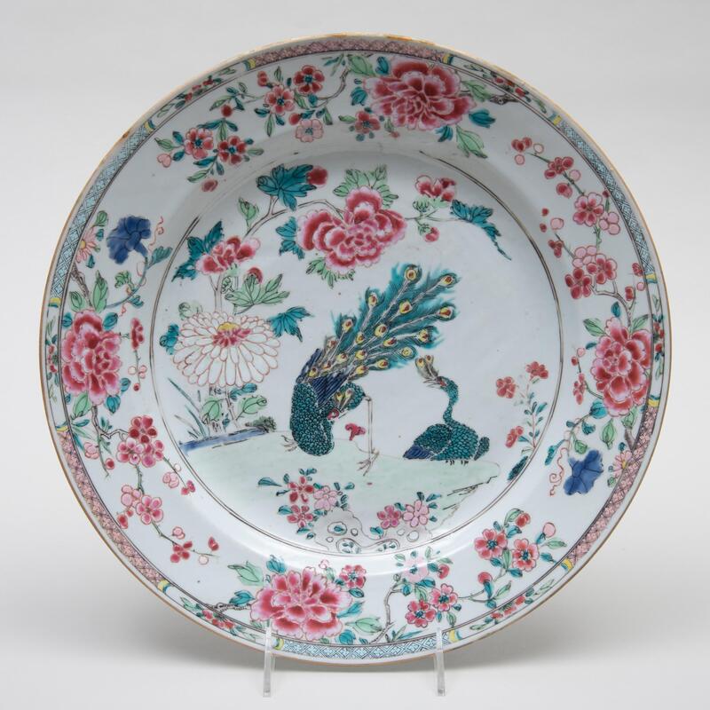 Appraisal: Chinese Famille Rose Porcelain Peacock Charger Unmarked in diam Condition