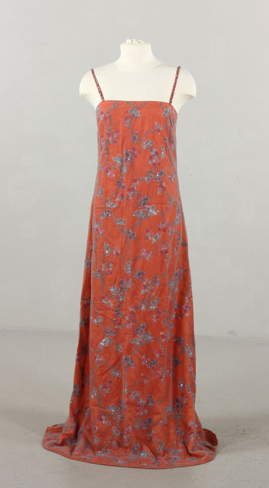 Appraisal: - Armani Silk Beaded Evening Dress Armani orange evening dress