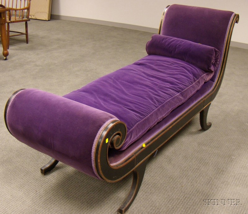 Appraisal: Neoclassical Purple Velvet Upholstered Parcel-gilt and Ebonized Wood Recamier first