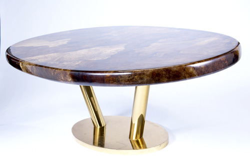 Appraisal: KARL SPRINGER Spectacular dining table with lacquered and dyed goatskin