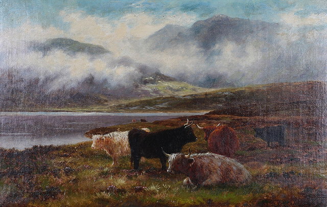 Appraisal: LOUIS BOSWORTH HURT - Mountain landscapes with highland cattle a