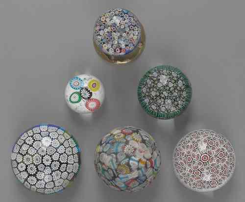 Appraisal: Six millefiori glass paperweights to include two Murano examples