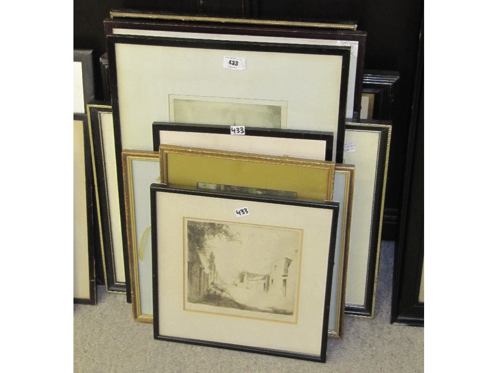 Appraisal: Lot comprising nine etchings and prints to include John Cameron