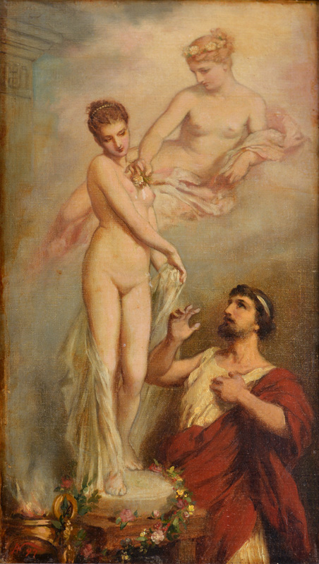 Appraisal: EARLY GENRE PAINTING OF BEAUTY NUDES Scene Depicts Young Nudes