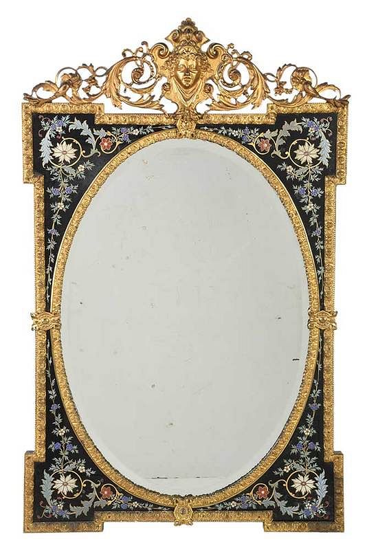 Appraisal: Fine French Enameled and Gilt Bronze Mirror th century the