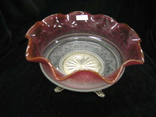 Appraisal: Victorian Art Glass Bride's Bowl cranberry to clear acid etched