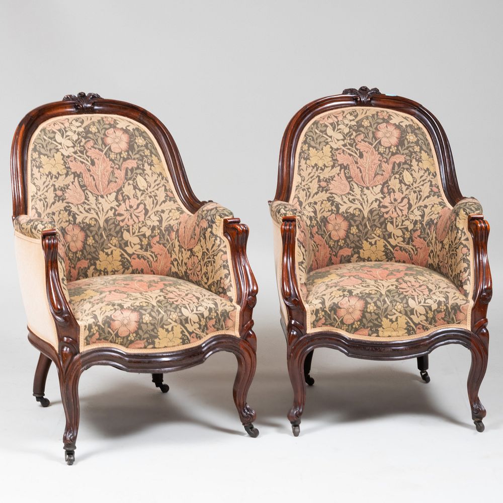 Appraisal: Pair of Victorian Rococo Revival Carved Rosewood Berg res x