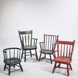 Appraisal: Four Painted Child's Armchairs New England early th century a