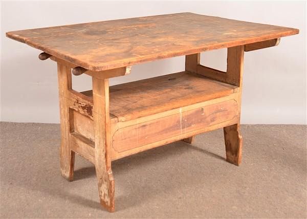 Appraisal: PA th Century Softwood Pin-top Bench Table Pennsylvania th Century