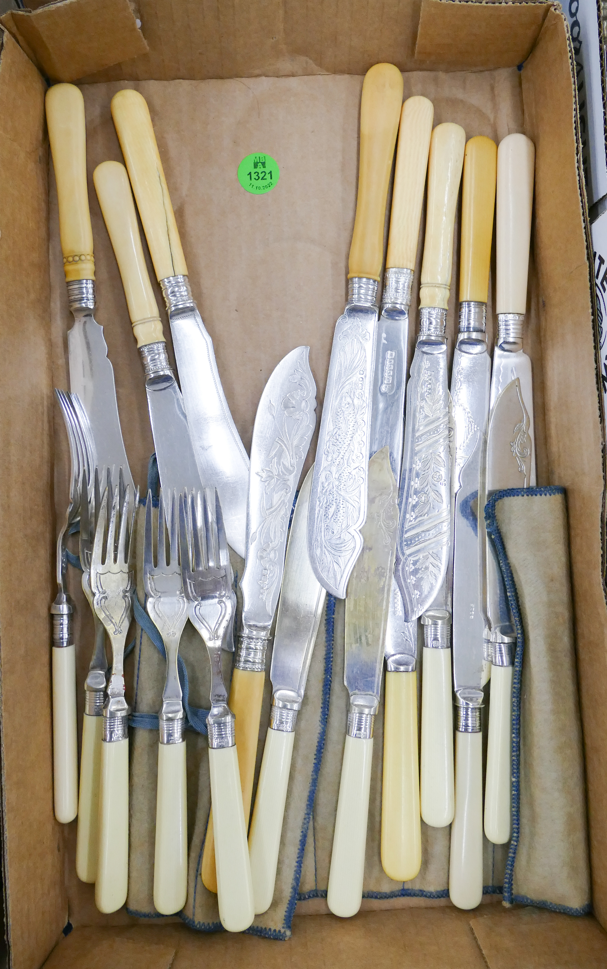 Appraisal: Box ANtique English Plated Knife Fork Set