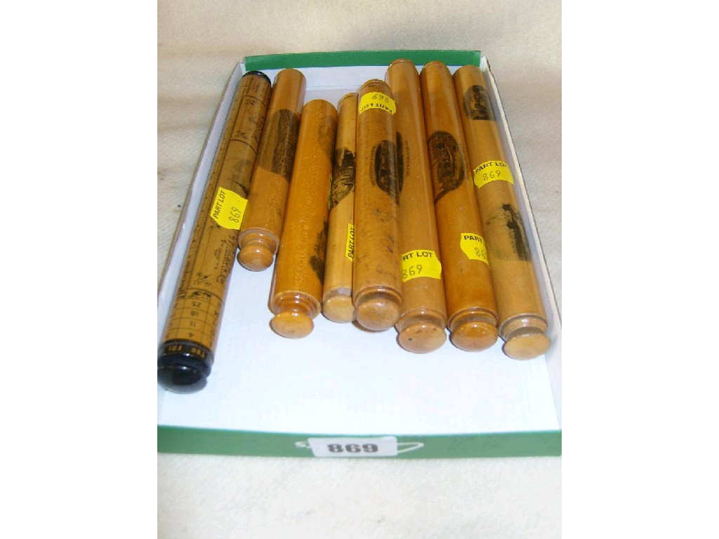 Appraisal: A collection of eight Mauchline ware needle cases of rolling