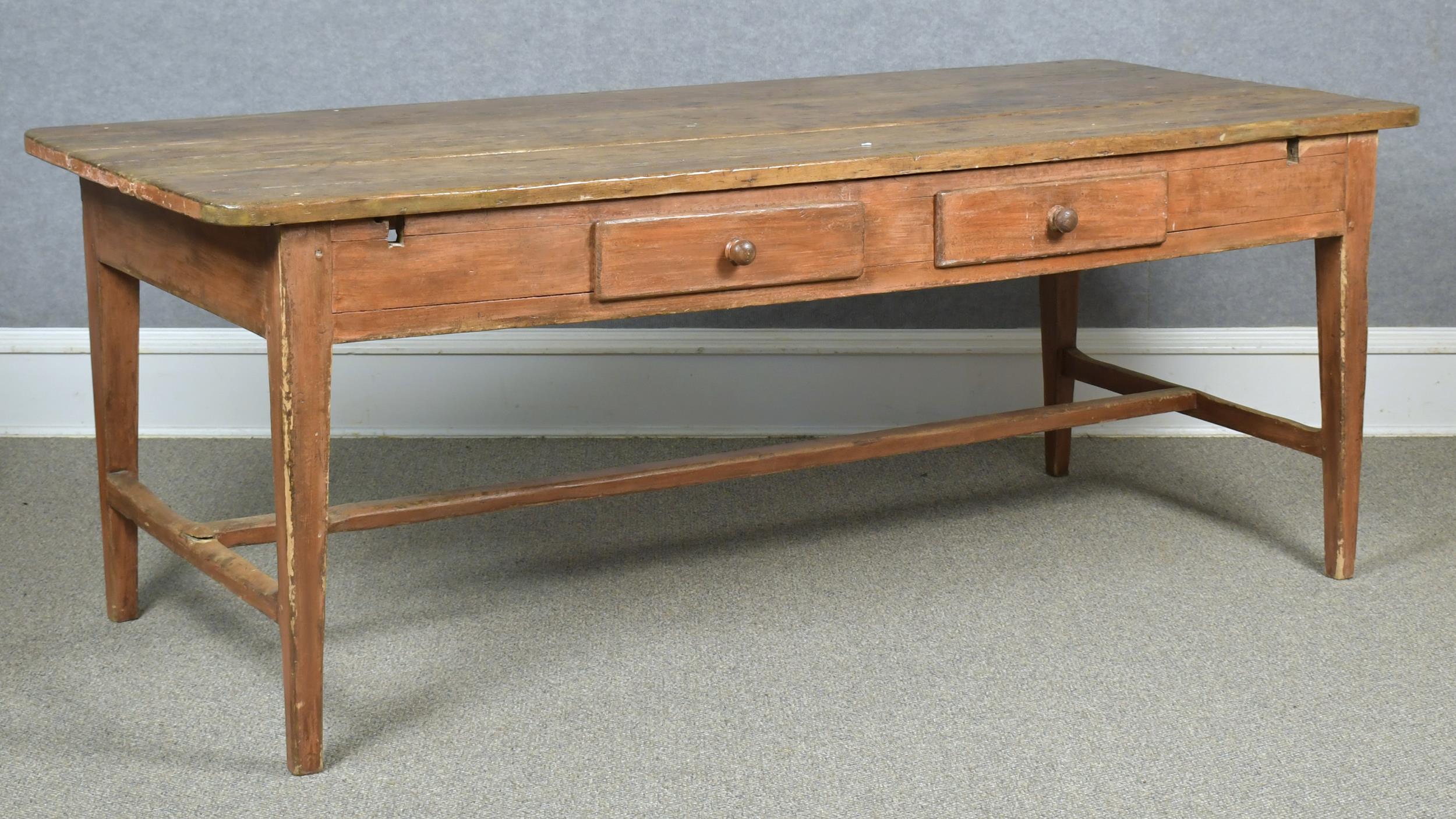 Appraisal: TH C COUNTRY HEPPLEWHITE FARM TABLE In an old salmon