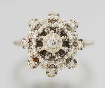 Appraisal: A Ladies' Diamond Cluster Ring k white gold ring with