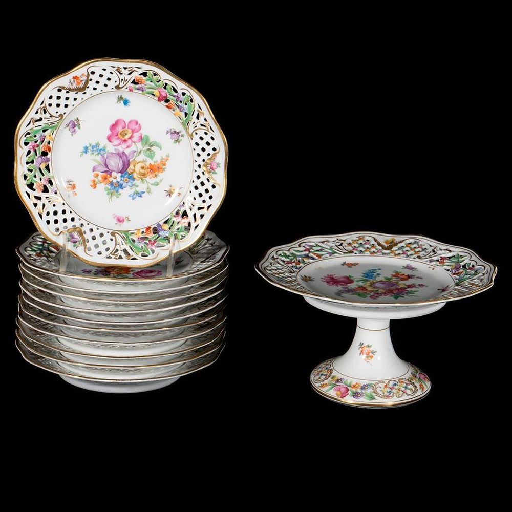 Appraisal: Dresden Porcelain Luncheon set including a raised cake plate and