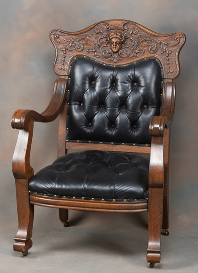 Appraisal: Fine antique quarter sawn oak Arm Chair circa with carved