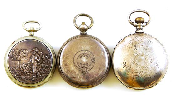 Appraisal: JEWELRY Three silver colored metal pocket watches first a fine