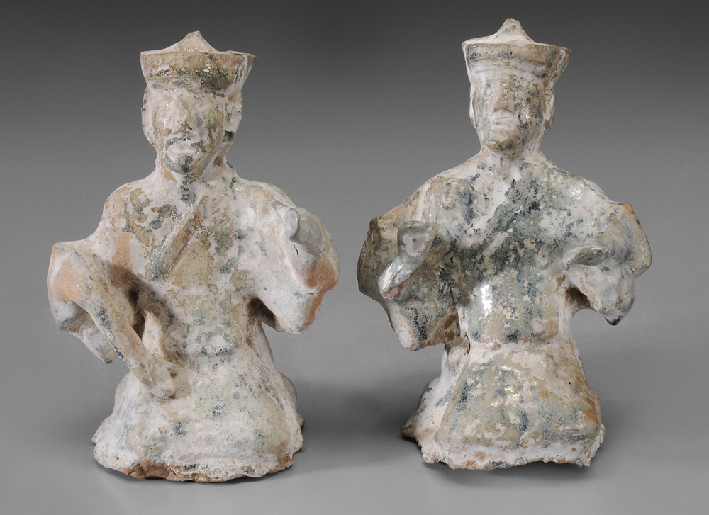 Appraisal: Pair Funerary Style Ceramic Figures Chinese kneeling and robed men