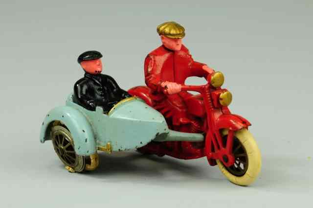 Appraisal: MOTORCYCLE AND SIDECAR Hubley cast iron red painted cycle with