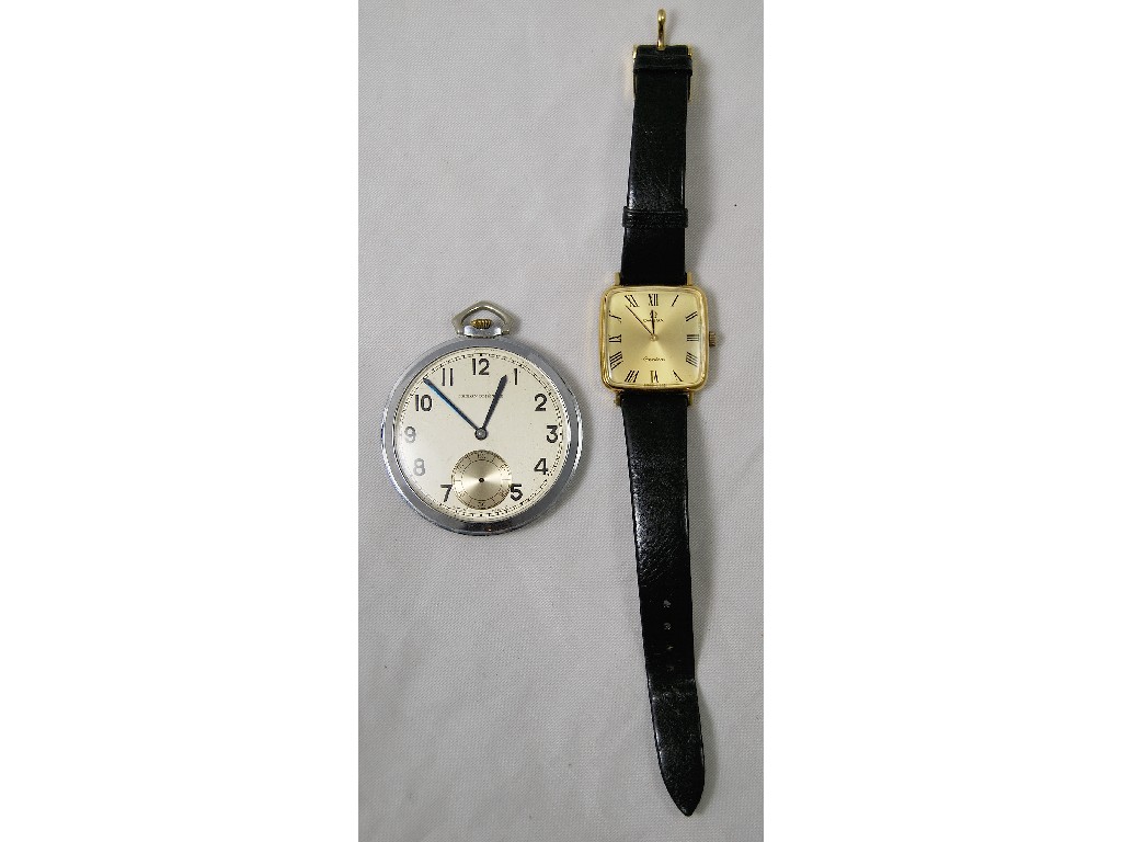 Appraisal: Ladies Omega Geneve gold-plated wristwatch on leather Omega strap with