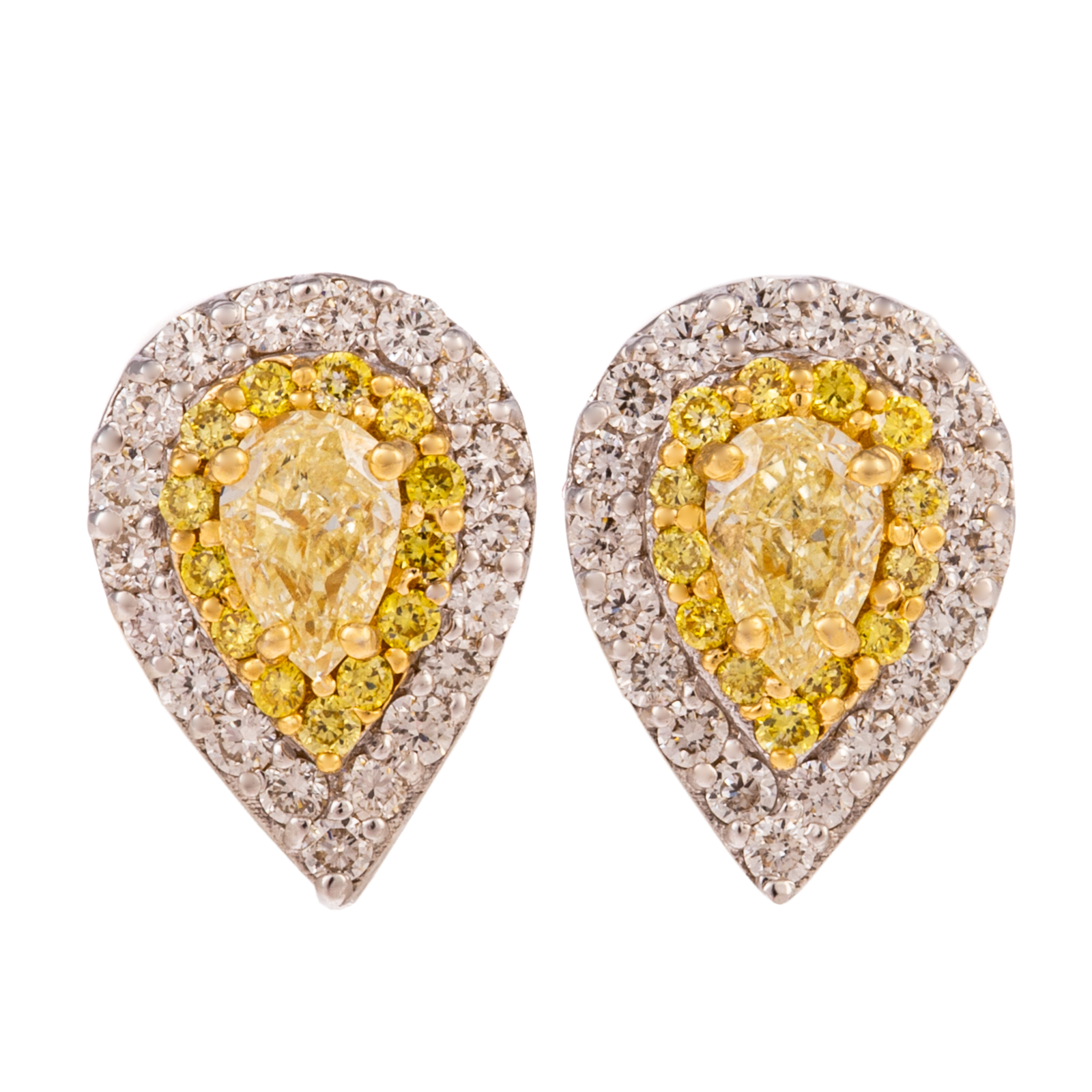 Appraisal: A PAIR OF PEAR-SHAPE YELLOW DIAMOND STUDS IN K K