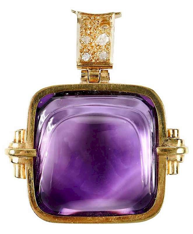 Appraisal: kt Amethyst and Diamond Pendant reversible fancy cut amethyst approx