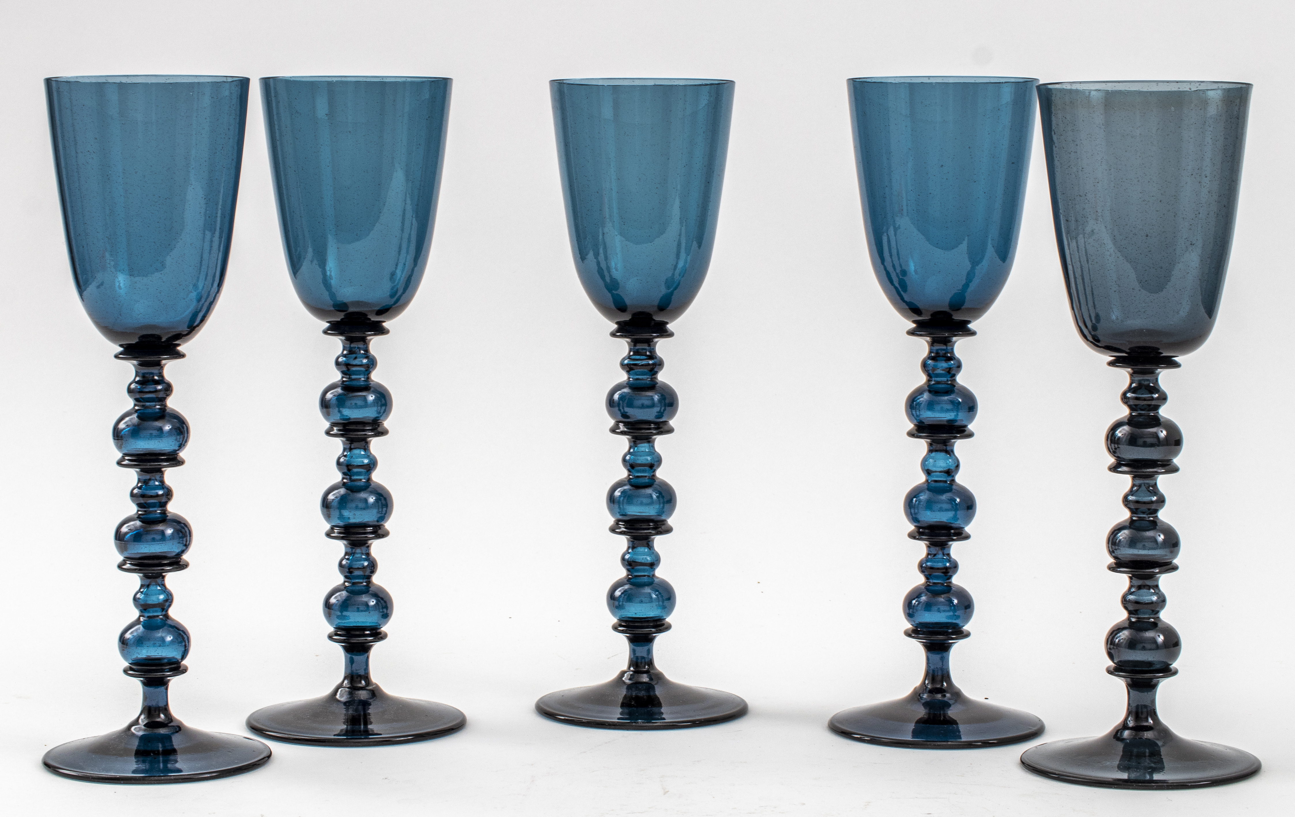 Appraisal: HAND BLOWN ART GLASS GOBLETS Five hand blown art glass