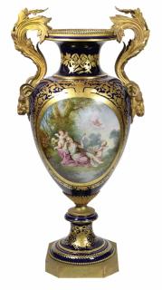 Appraisal: Monumental signed Sevres urn Monumental signed Sevres urn executed in