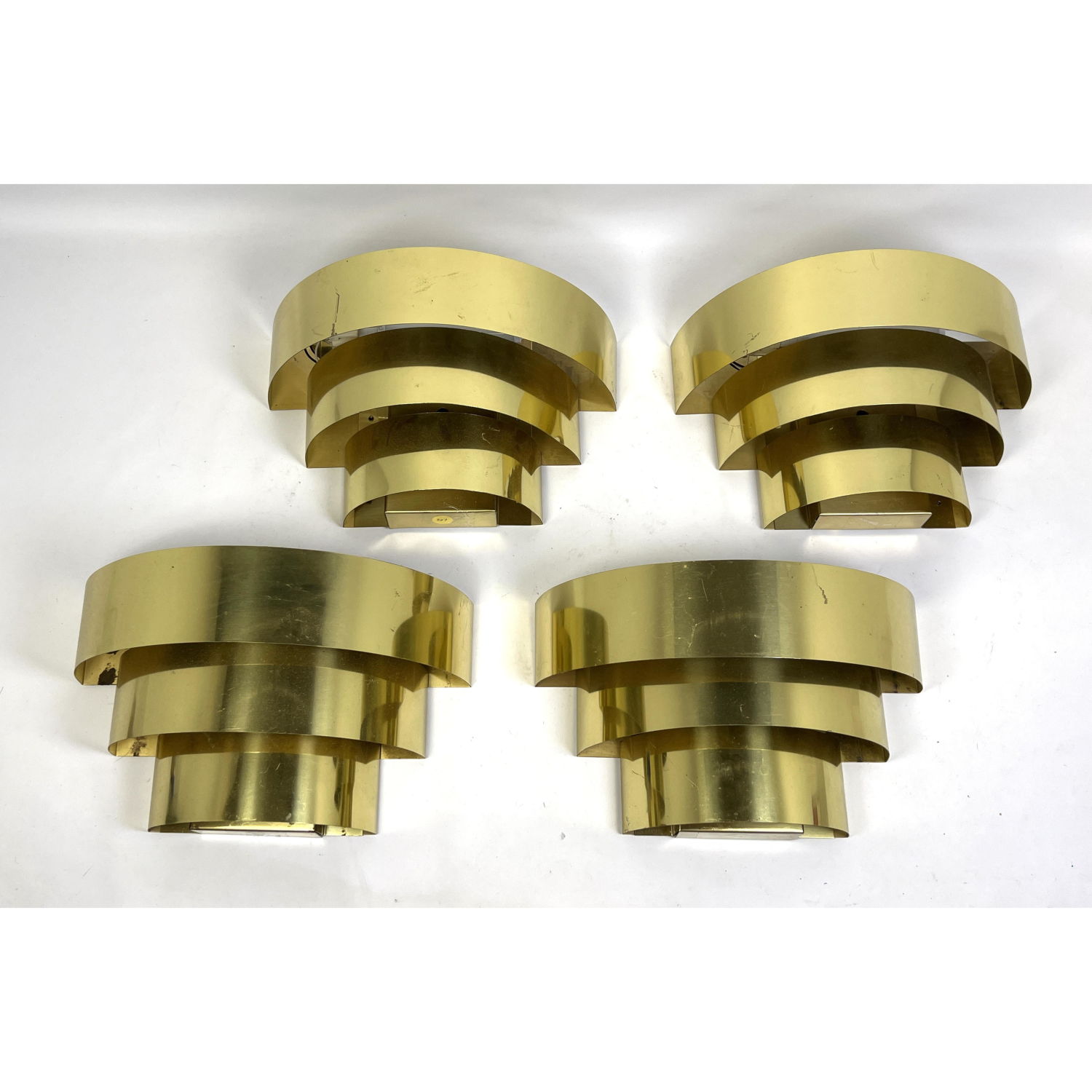 Appraisal: Pr Brass Semi Round Louver Wall Sconces Modernist lighting Art