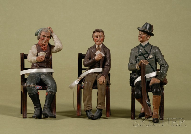 Appraisal: Group of Three Austrian Painted Terracotta Gaming Sporting Figures early