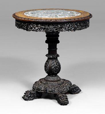 Appraisal: Chinese hardwood porcelain table circular top with famille verte porcelain