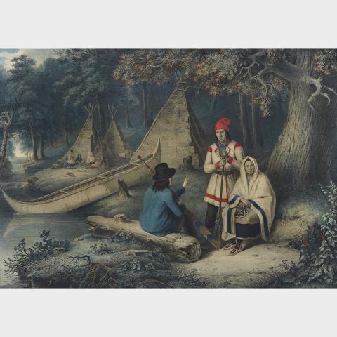 Appraisal: CORNELIUS KRIEGHOFF FOUR LITHOGRAPHS INDIAN WIGWAM IN LOWER CANADA SLEDGE