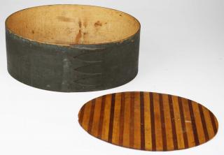 Appraisal: Th C Shaker Oval Box In Old Green Paint fingers