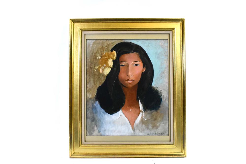 Appraisal: BERNARD SEJOURNE HAITIAN - PAINTINGPortrait of a Young Lady Signed